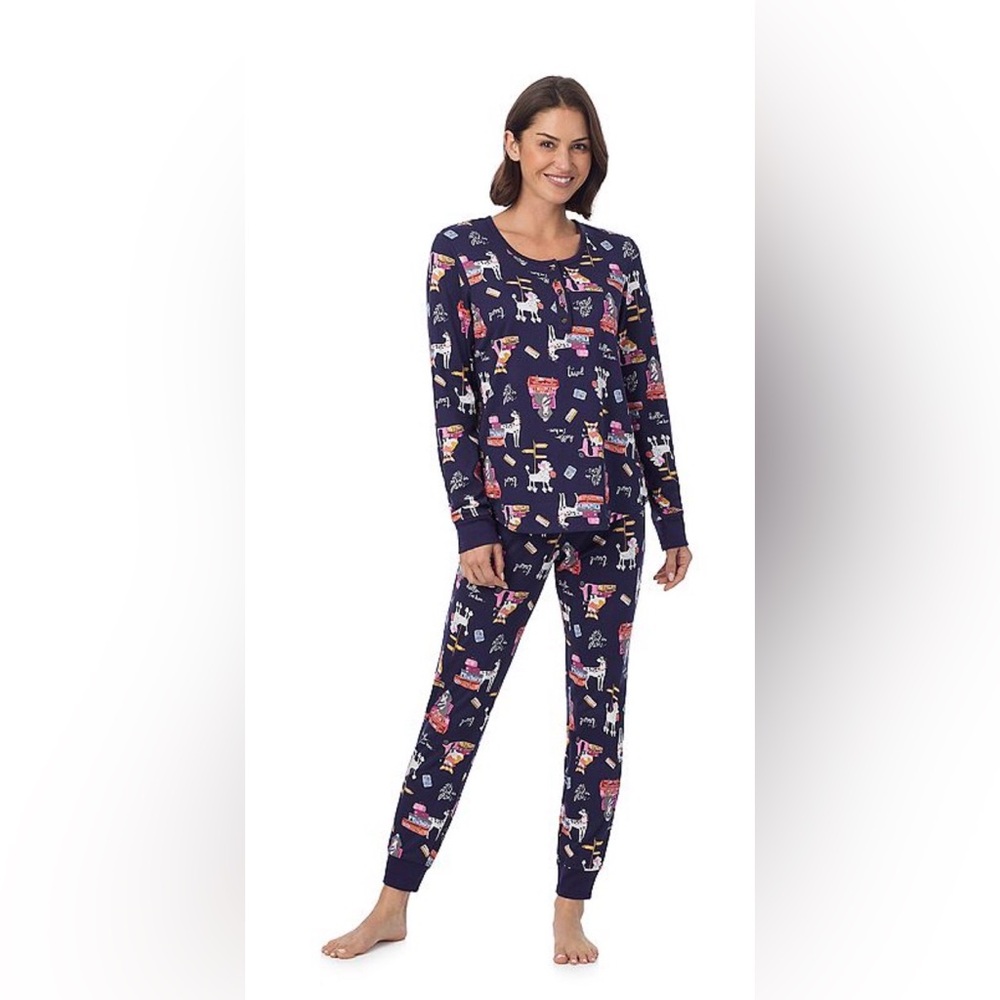 Cuddl Duds “Bougie Dogs”Navy Blue Graphic Long Sleeve Pajama Set- Size XXL New